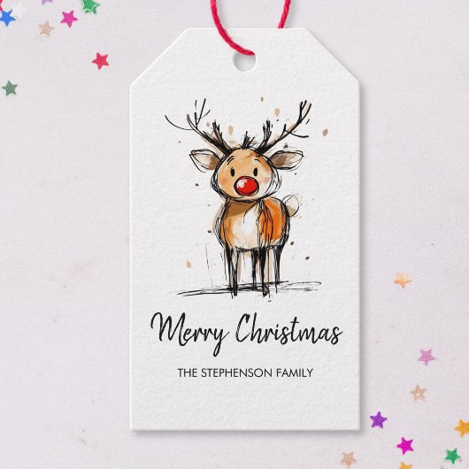 Schattige Rudolph Rendier Kerstmis Cadeaulabel
