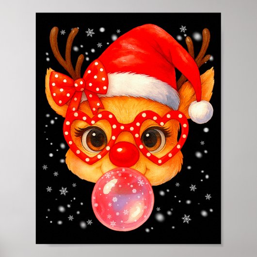 Schattige Rudolph Rode Neus Bubble Gum Kerstmis Xm Poster (Voorkant)