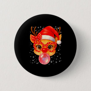 Schattige Rudolph Rode Neus Bubble Gum Kerstmis Xm Ronde Button 5,7 Cm