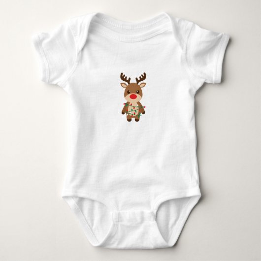 Schattige Rudolph Rode Neus Rendier Kinderen Kerst Romper (Voorkant)