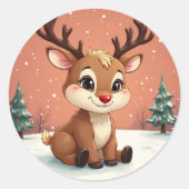 schattige Rudolph Ronde Sticker (Voorkant)