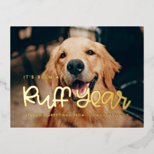 Schattige Ruff Jaar Hond foto Folie Feestdagen Briefkaart