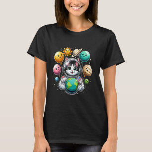 Schattige Ruimte Astronaut Kat Planeet Ballonnen Z T-shirt