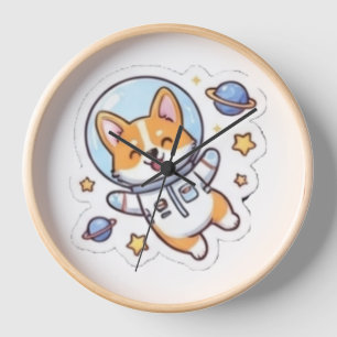 Schattige Ruimte Corgi Astronaut Muurklok Grappi