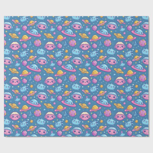 Schattige ruimteavonturen Kinder Cadeaupapier (Vlak)