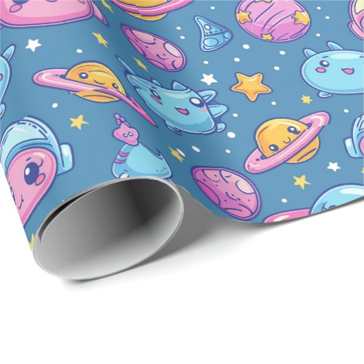 Schattige ruimteavonturen Kinder Cadeaupapier (Rol Hoek)