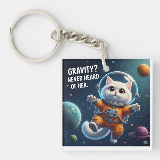Schattige Ruimtekater Sleutelhanger (voorkant)