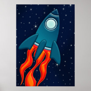 Schattige ruimteraket en ontwerp voor de buitenrui poster