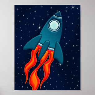 Schattige ruimteraket en ontwerp voor de buitenrui poster