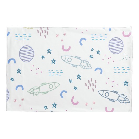 Schattige ruimteraketpatroon | Kussensloop (Achterkant-Links)