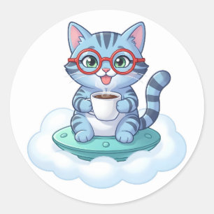 schattige ruimteschip koffie kat stickers