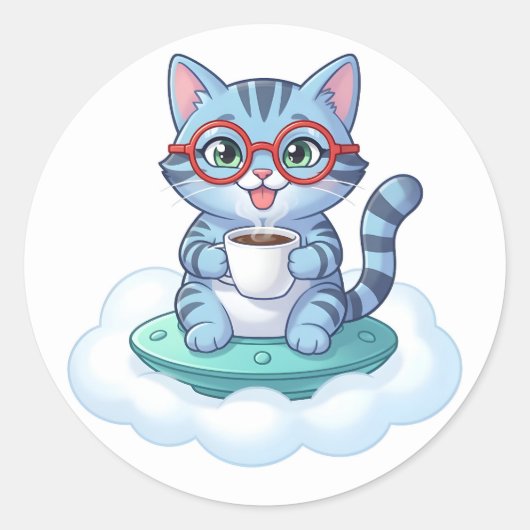 schattige ruimteschip koffie kat stickers (Voorkant)