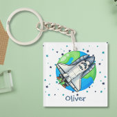 Schattige ruimteschip rond de aarde sleutelhanger