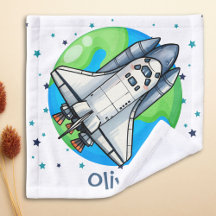 Schattige ruimteschip rond de aarde