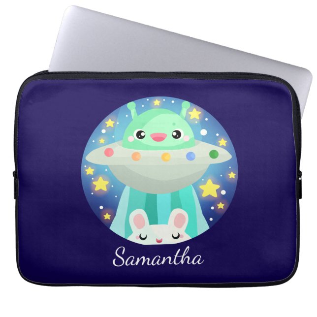 Schattige ruimtewezen en konijntje laptop sleeve (Voorkant)