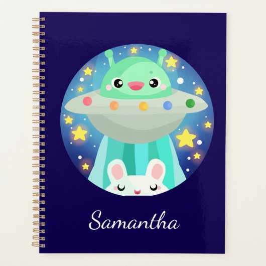 Schattige ruimtewezen en konijntje planner (Voorkant)
