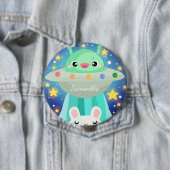 Schattige ruimtewezen en konijntje ronde button 4,0 cm (In situ)