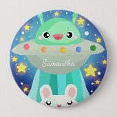 Schattige ruimtewezen en konijntje ronde button 4,0 cm (Voorkant)