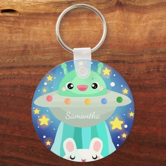 Schattige ruimtewezen en konijntje sleutelhanger (Achterkant)