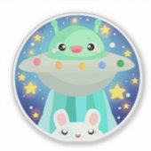 Schattige ruimtewezen en konijntje sticker (Voorkant)