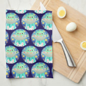 Schattige ruimtewezen en konijntje theedoek (Quarter Fold)