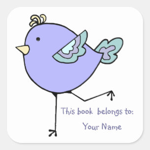Schattige Running Bird Dit boek hoort bij Bookplat Vierkante Sticker