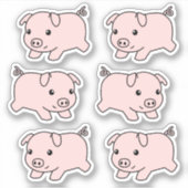 Schattige Running Piglet Pig, Set van 6 Sticker (Voorkant)