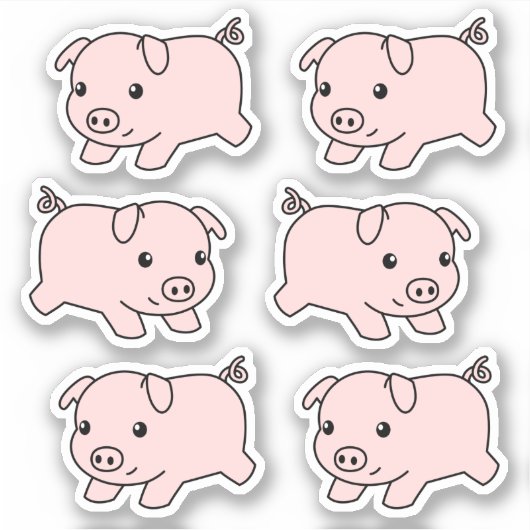 Schattige Running Piglet Pig, Set van 6 Sticker (Voorkant)