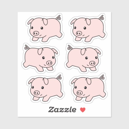 Schattige Running Piglet Pig, Set van 6 Sticker (Vel)