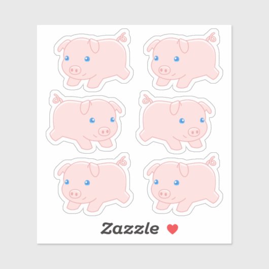 Schattige Running Piglet, Set van 6 Sticker (Vel)