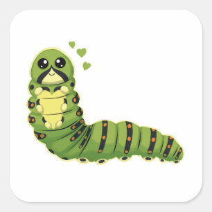 Schattige Rups met Hartjes Vierkante Sticker