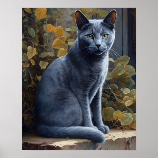 Schattige Russisch Blauw Kat Art Print Poster (Voorkant)