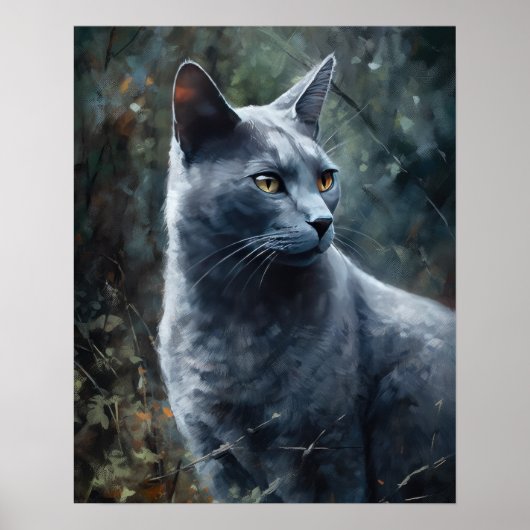 Schattige Russisch Blauw Kat Art Print Poster (Voorkant)