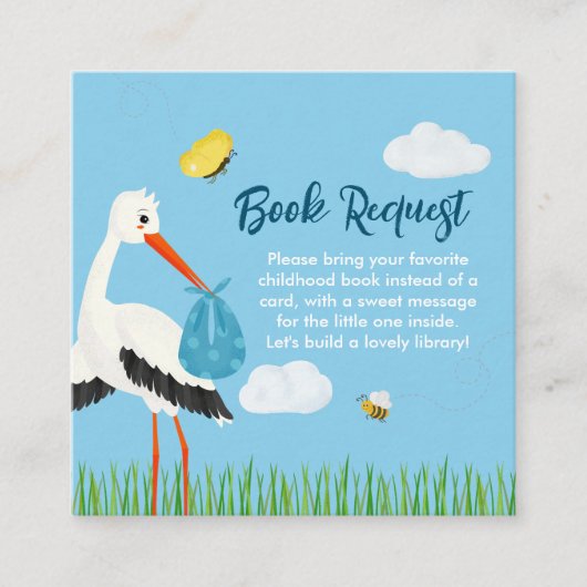 Schattige Rustic Blue Stork Baby shower Informatiekaartje (Voorkant)
