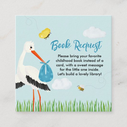 Schattige Rustic Blue Stork Baby shower Informatiekaartje (Voorkant)