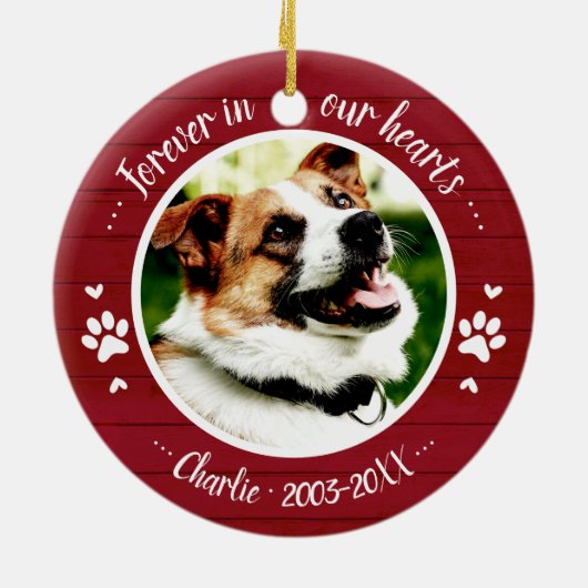 Schattige Rustic Dog Pet Memorial - Aangepaste fot Keramisch Ornament (Achterkant)