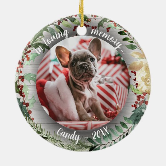 Schattige Rustic Dog Pet Memorial - Aangepaste fot Keramisch Ornament (Achterkant)