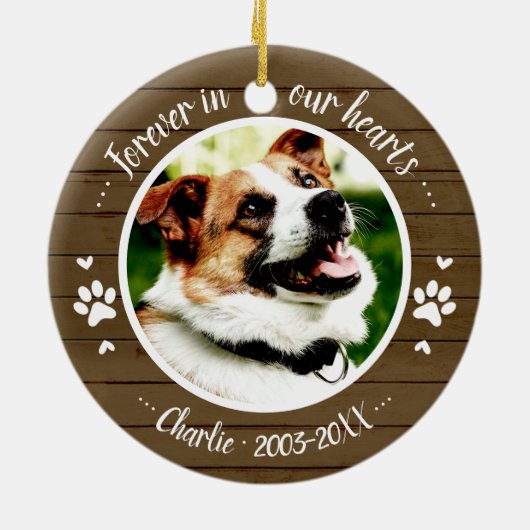 Schattige Rustic Dog Pet Memorial - Aangepaste fot Keramisch Ornament (Achterkant)