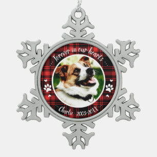 Schattige Rustic Dog Pet Memorial - Aangepaste fot Tin Sneeuwvlok Ornament