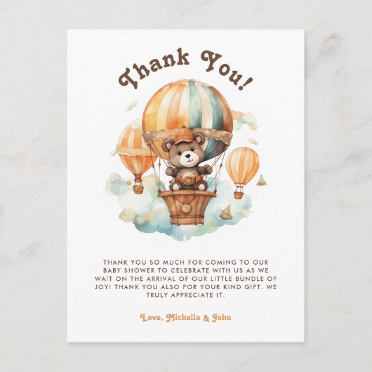 Schattige Rustiek Beer met Balloons baby shower Briefkaart (Voorkant)