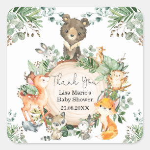 Schattige rustiek bos groen baby dieren gunsten vierkante sticker