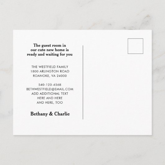 Schattige rustiek huisje verkleind nieuw huis verh aankondigingskaart (Achterkant)