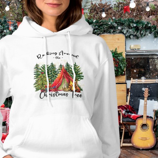 Schattige rustiek kampvuur Modern Script kerstboom Hoodie