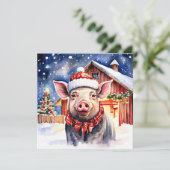 Schattige rustiek kerstvarken en schuur gepersonal kaart (Staand voorkant)