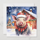 Schattige rustiek kerstvarken en schuur gepersonal kaart (Voorkant)
