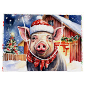 Schattige rustiek kerstvarken en -schuur groot cadeauzakje (Achterkant)