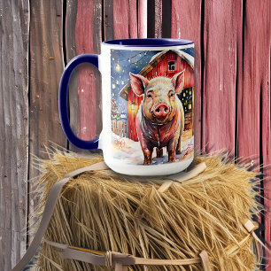 Schattige rustiek kerstvarken en -schuur mok