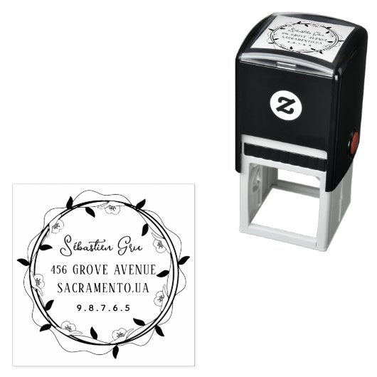 Schattige rustiek laurierblad rond zelfinktende stempel (In situ)