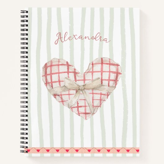 Schattige rustiek monogram Modern pastel hart Stri Notitieboek (Voorkant)