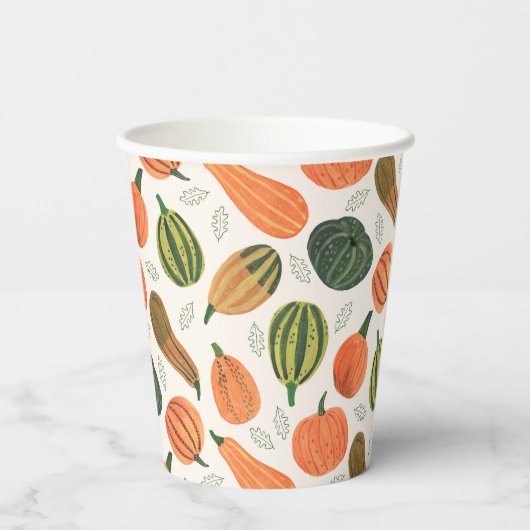 Schattige Rustiek Thanksgiving pompoenpatroon Papieren Bekers (Achterkant)